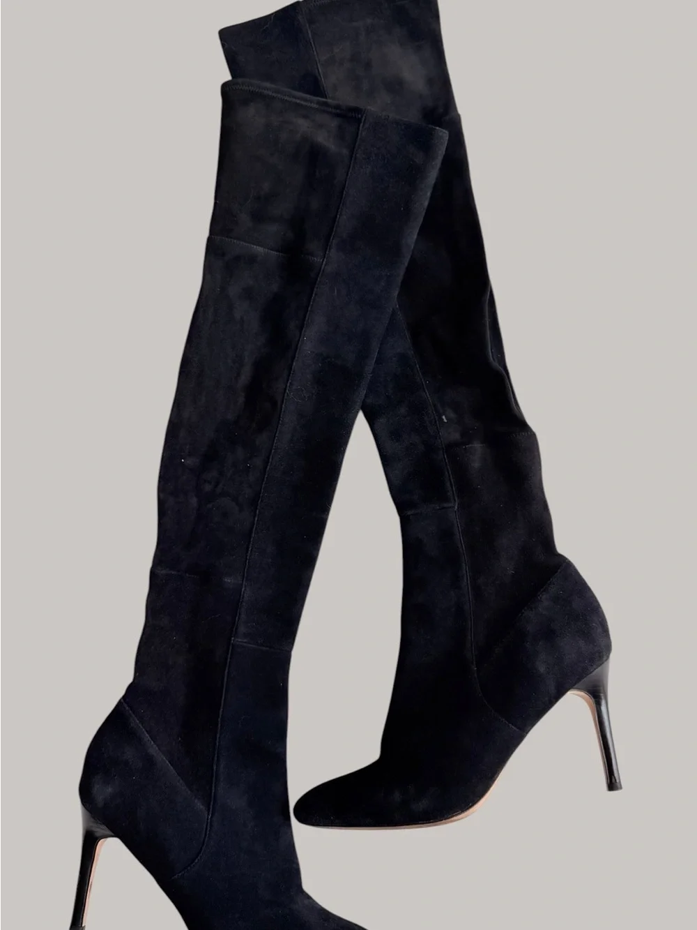 Cole Haan black suede over knee sock heeled boots